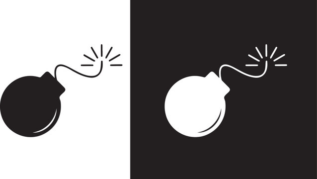 Cartoon bomb icon with lit fuse exploding or about to explode danger symbol simple  art vector graphic