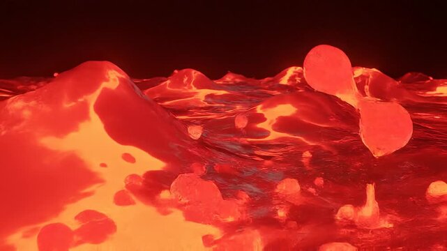 Close up of vibrant red liquid splash with dynamic motion and glossy texture on black background
