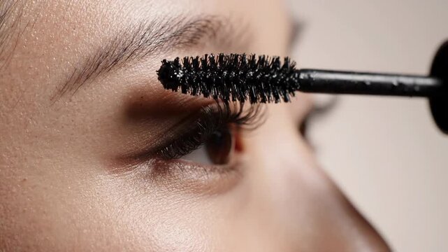 Applying mascara for eye makeup close-up shot