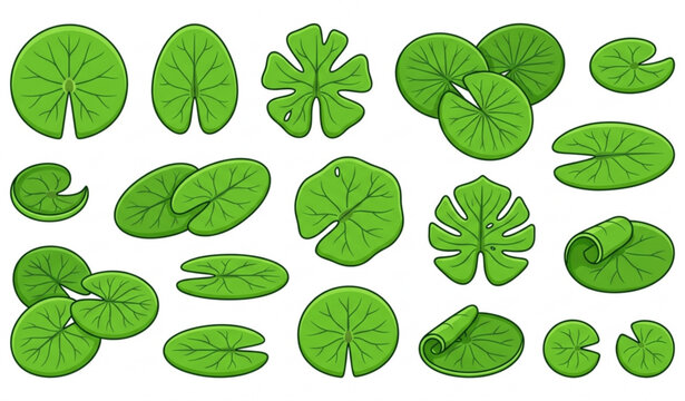 Water lily leaf vector set with different lily pad shapes in cartoon illustration style