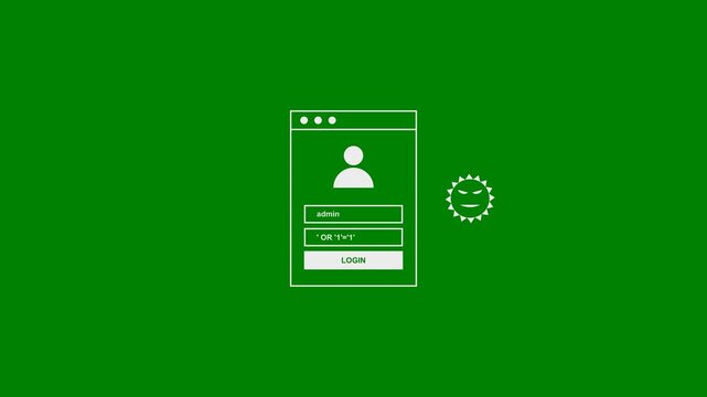 SQL Injection Attack, Website Compromise, SQL Virus, Cyber Attack, Website Hacking, Database Hacking, Data Breach - Minimal Flat Design Motion Graphics Clip - Green Screen, 7.5% gray, Arial Font