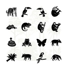 Fototapeta premium Black silhouettes of jungle animals.