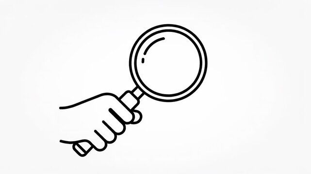 A hand holding a magnifying glass, poised to examine something closely, symbolizing research, investigation, and detailed exploration in a clear and fundamental representation of scrutiny