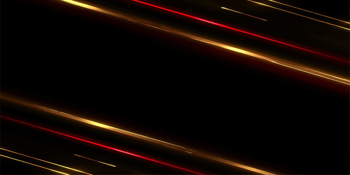Elegant dark background with slanted parallel gold pinstripes running across top and bottom edges, premium layout with soft glowing speed trails
