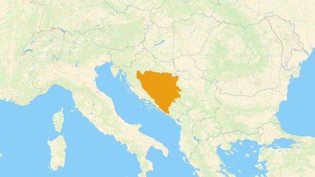 Zoom in on a Country from a Stylised World Map Bosnia and Herzegovina