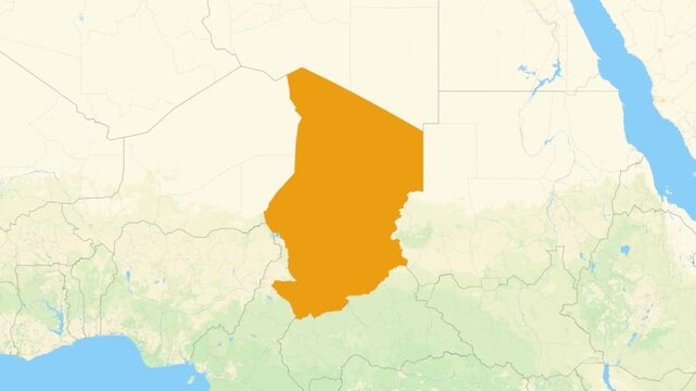 Zoom in on a Country from a Stylised World Map Chad