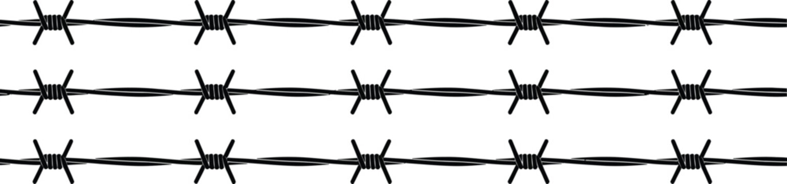 Barbed wire seamless, background, twisted metal wire fence pattern for security industrial agricultural restricted area and warning themed graphic design