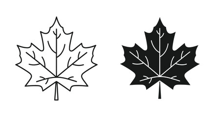 Fototapeta premium Set of maple leaves icons, outline and silhouette style, vector illustration