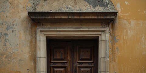 Fototapeta premium Architectural detail of an aged facade with a stone-framed front door