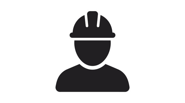 Simple black icon showing a construction worker wearing a protective helmet for a professional safety design