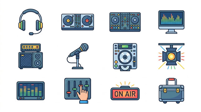 Collection of DJ and music production equipment icons.