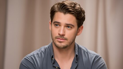 Obraz premium Portrait of a handsome young man with brown hair and blue eyes
