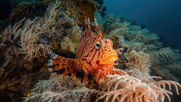 Brilliant frogfish relaxing on underwater terrain