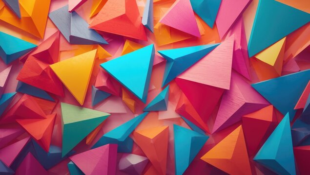 brightly colored triangular shapes creating a vivid abstract backdrop