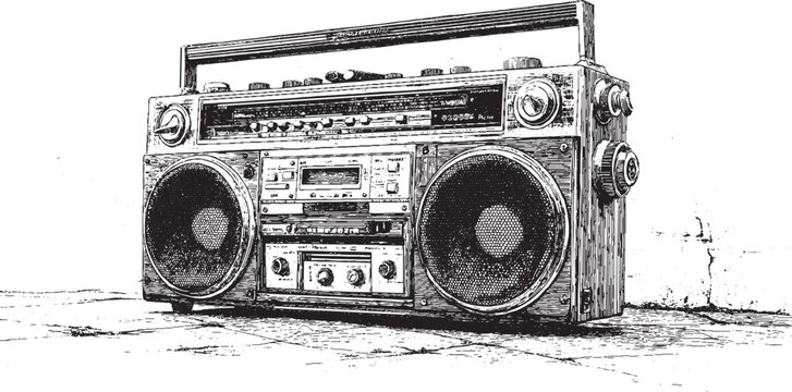 Flat vector silhouette of a 1980s-style portable music player.