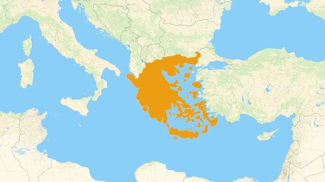 Zoom in on a Country from a Stylised World Map Greece
