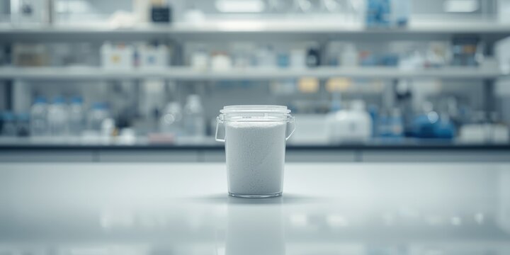 Barium Nitrate Powder in Sealed Plastic Container Laboratory Setting, Focused Detail