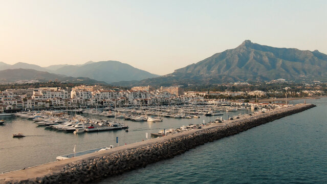 Puerto banus marina and la concha mountain in marbella, spain