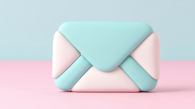 Claymorphism style 3d icon of an email envelope, soft puffy clay texture, matte finish, pastel blue and white colors, rounded edges, toy like aesthetic