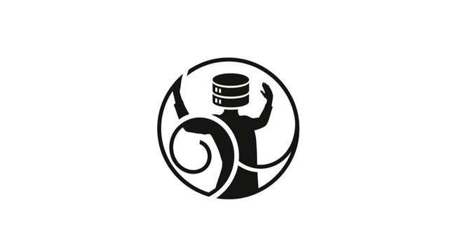 Abstract Database Administrator Icon with Human Figure and Server Storage Symbol