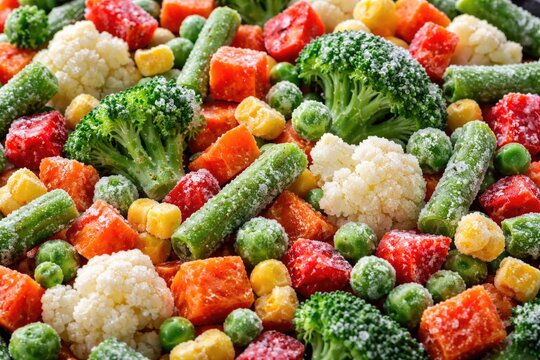 Frozen vegetable medley with vivid colors and texture