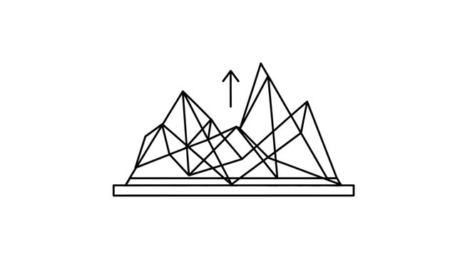 Abstract Geometric Mountain Peak Wireframe Icon with Upward Arrow