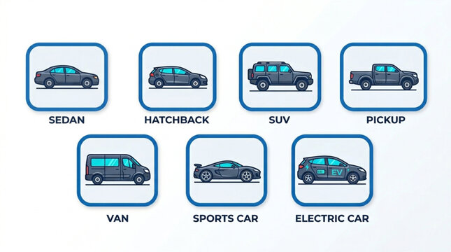 Collection of Pixel Art Car Icons Showing Different Vehicle Types.