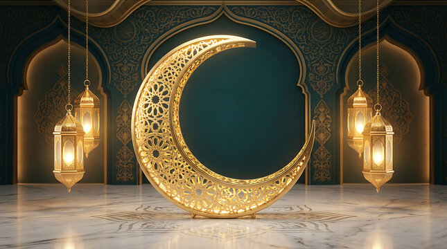 Golden archway with intricate design and blue background