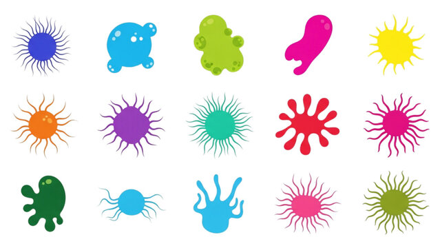 Amoeba Vector Icon Sheet with Colorful Protist Shapes Pseudopods Organisms Moving Cell Anatomy Minimal Microbiology Graphics Isolated Flat Icons Set