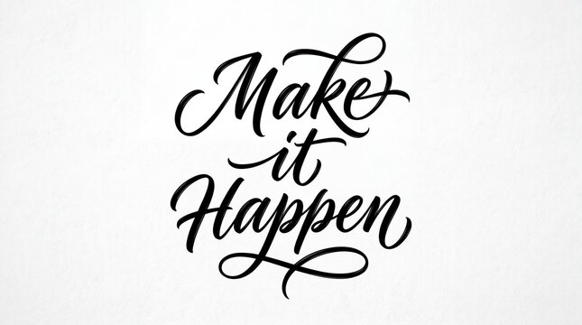 Make it Happen inspirational motivation quote in black cursive script on white background