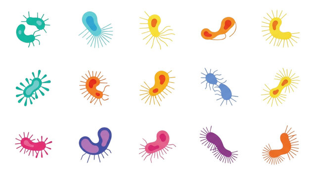 Fungi Vector Icon Sheet with Colorful Budding Yeast Cells Fungal Spores Hyphae Mold Mycology Science Medical Biology Graphics Isolated Flat Icons Set