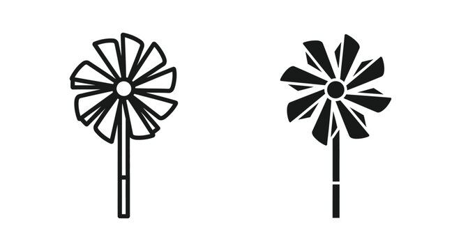 Pinwheel toy icon set, simple style outline and silhouette pinwheel vector illustration