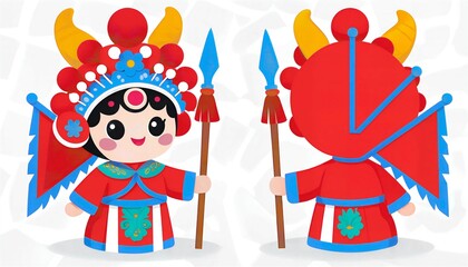 Naklejka premium Cute Q Version Peking Opera Heroine Doll Illustration