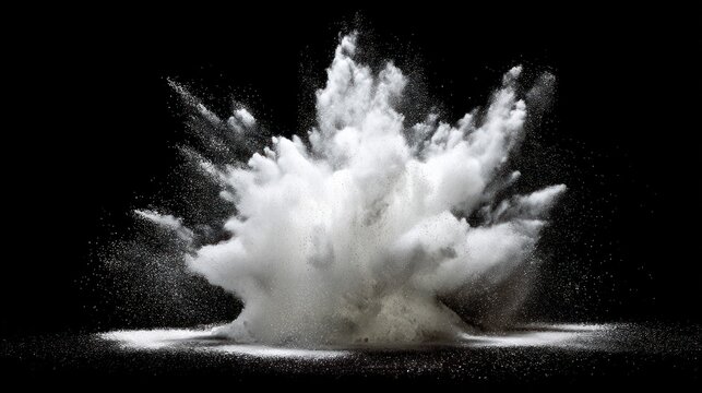 Abstract explosion of white powder against black background