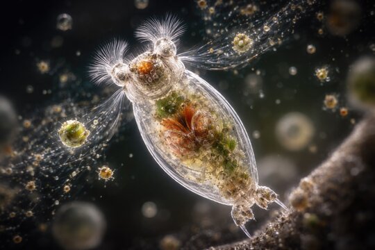 Educational microscopic view of rotifer anatomy and behavior