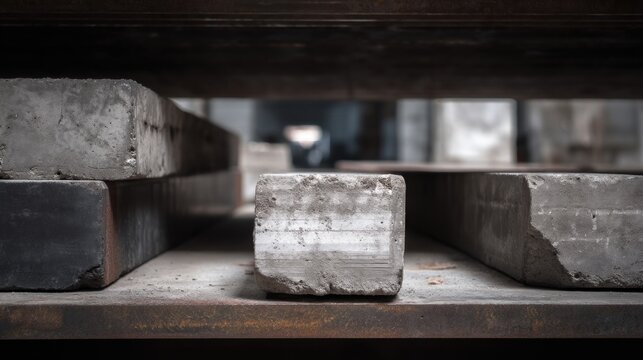 Concrete blocks displayed in industrial setting