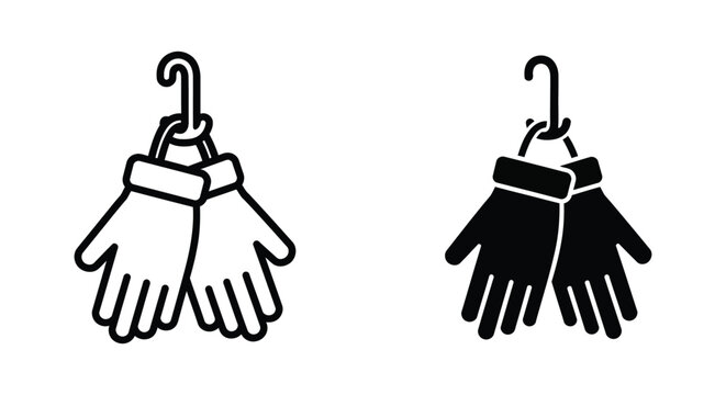 Gloves hanging on a hook icon, outline and solid style
