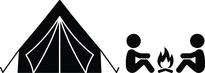 Two people camping with a fire near a tent © HappyArt