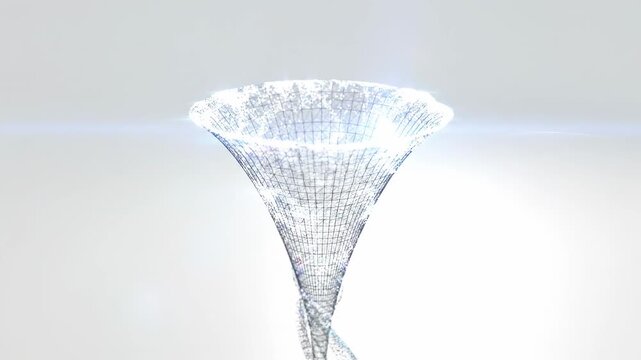 A luminous, swirling vortex of digital particles forms a mesmerizing funnel shape, suggesting data flow, abstract concepts, and the movement of information through a concentrated, ethereal