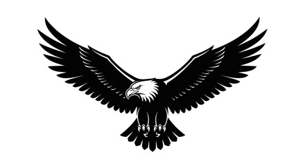 Obraz premium A striking black and white illustration of a majestic eagle with its wings fully spread, soaring or in powerful flight.