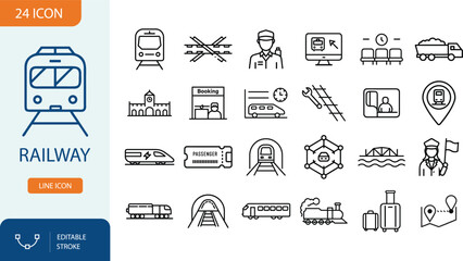 Railway and Train Line Icons Set, Public Transit and Metro Outline Symbols. Vector Illustration © Ria