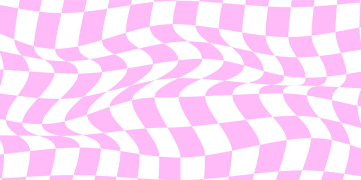 Abstract vector seamless pattern with distorted cage in y2k style. Twisted checkered funky background. 90s, 00s aesthetic. Retro wavy psychedelic checkerboard
