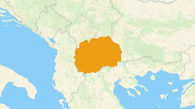 Zoom in on a Country from a Stylised World Map North Macedonia