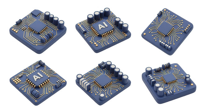 six ai integrated circuit chips arranged on a white background technology and innovation for computing applications