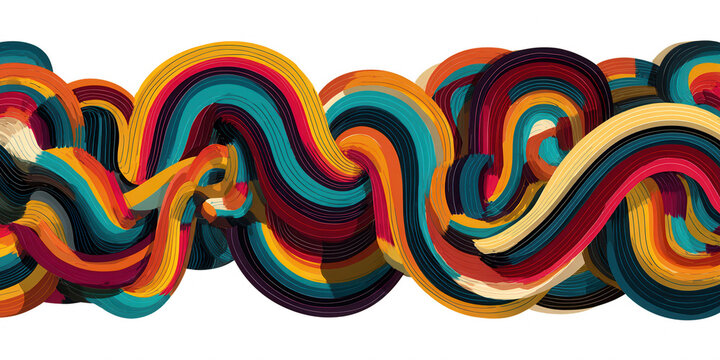Design de vague abstraite vibrante avec rayures ondul&eacute;es color&eacute;es et rubans fluides sur fond transparent
