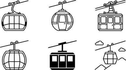 Cable car and gondola vector icon collection with mountain transport cabins isolated for travel and ski resort design © Mstferdoshi