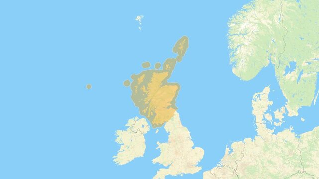 Zoom in on a Country from a Stylised World Map Scotland