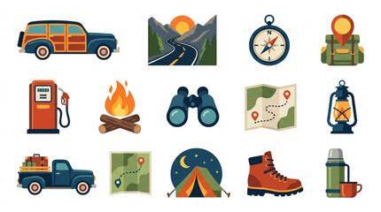 Outdoor Adventure and Camping Icons Collection. © Dodi