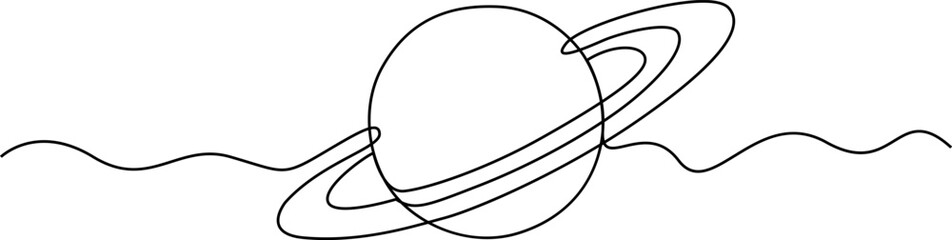 Continuous line drawing Saturn planet, ringed planet, space illustration, astronomy vector © ANJALI
