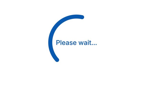 Please wait... Circular loading animation. Waiting status bar. Blue outline circle